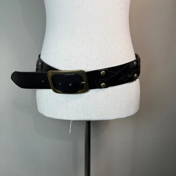 Linea Pelle Black Genuine Leather Stud Belt LPWD06508 Medium display picture 3